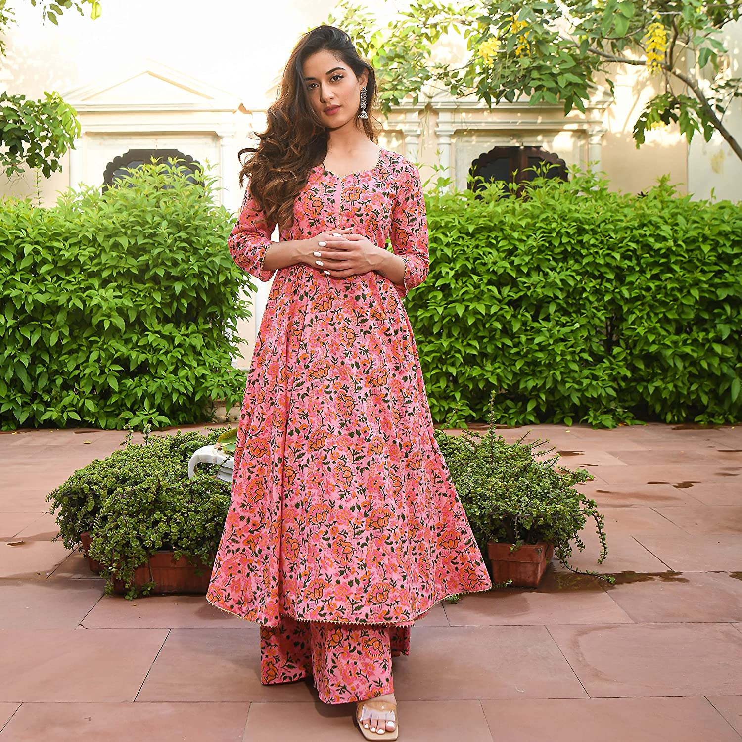 Ladyline Pure Cotton Gota Patti Lace Kurta with Palazzo Pants India | Ubuy